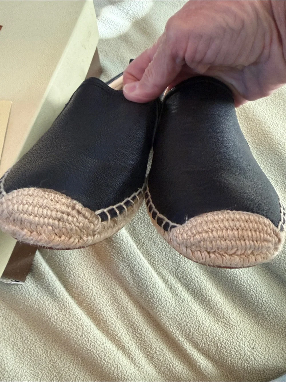 Franco Sarto Women’s Black Leather Espadrille Slip-Ons